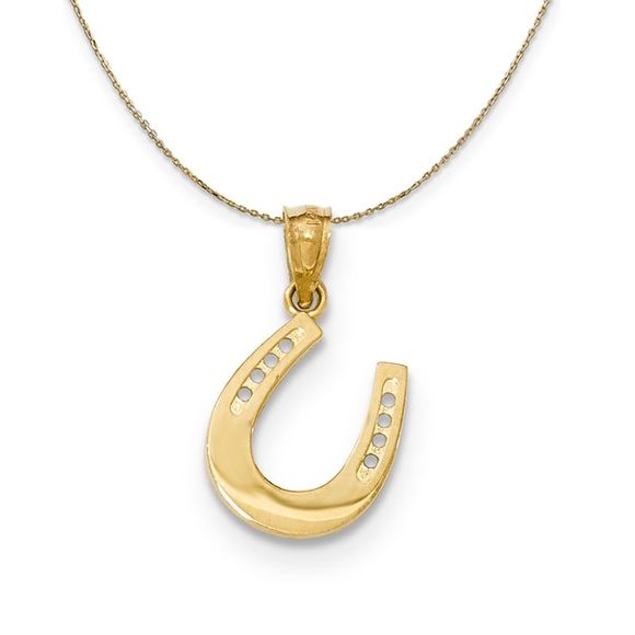 14k Yellow Gold Reversible Horseshoe Necklace - 18 Inch